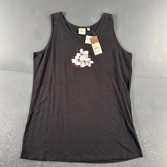Rockies Tops - Rockies Western Tank Top Womens XL Black Floral Graphic Basic Baselayer NWT